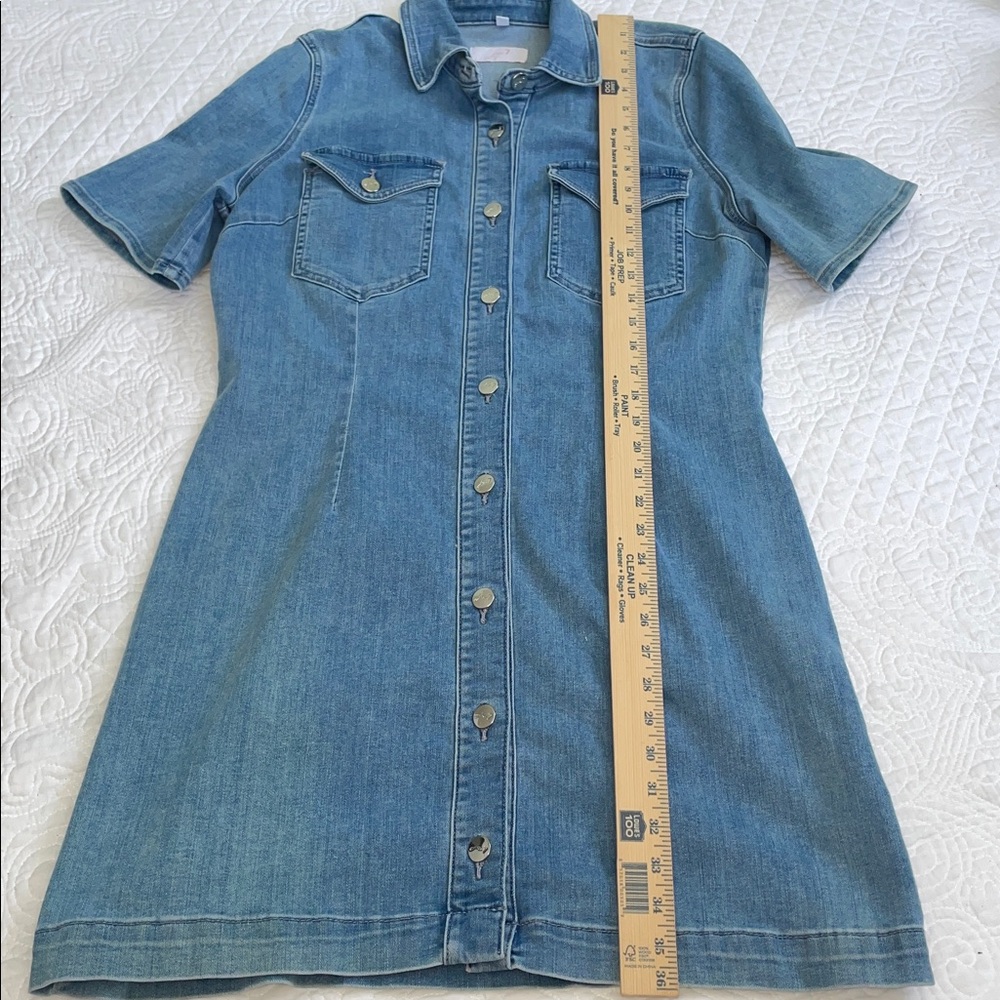 JEN7 by 7 For All Mankind Denim Shirt Dress | Large | Snap Front | Stretch Jean - Picture 10 of 11
